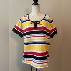 Striped Lace-Up Women's Top - Multicolor